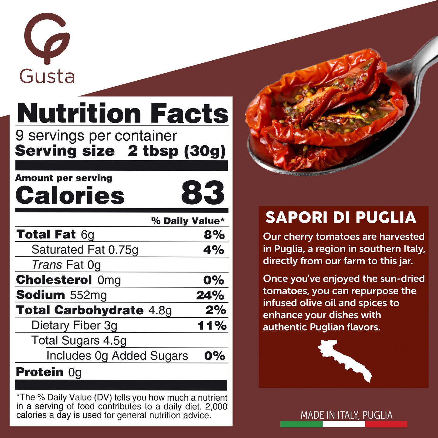 Gusta Sun Dried Tomatoes in Olive Oil on a Bed of Spices