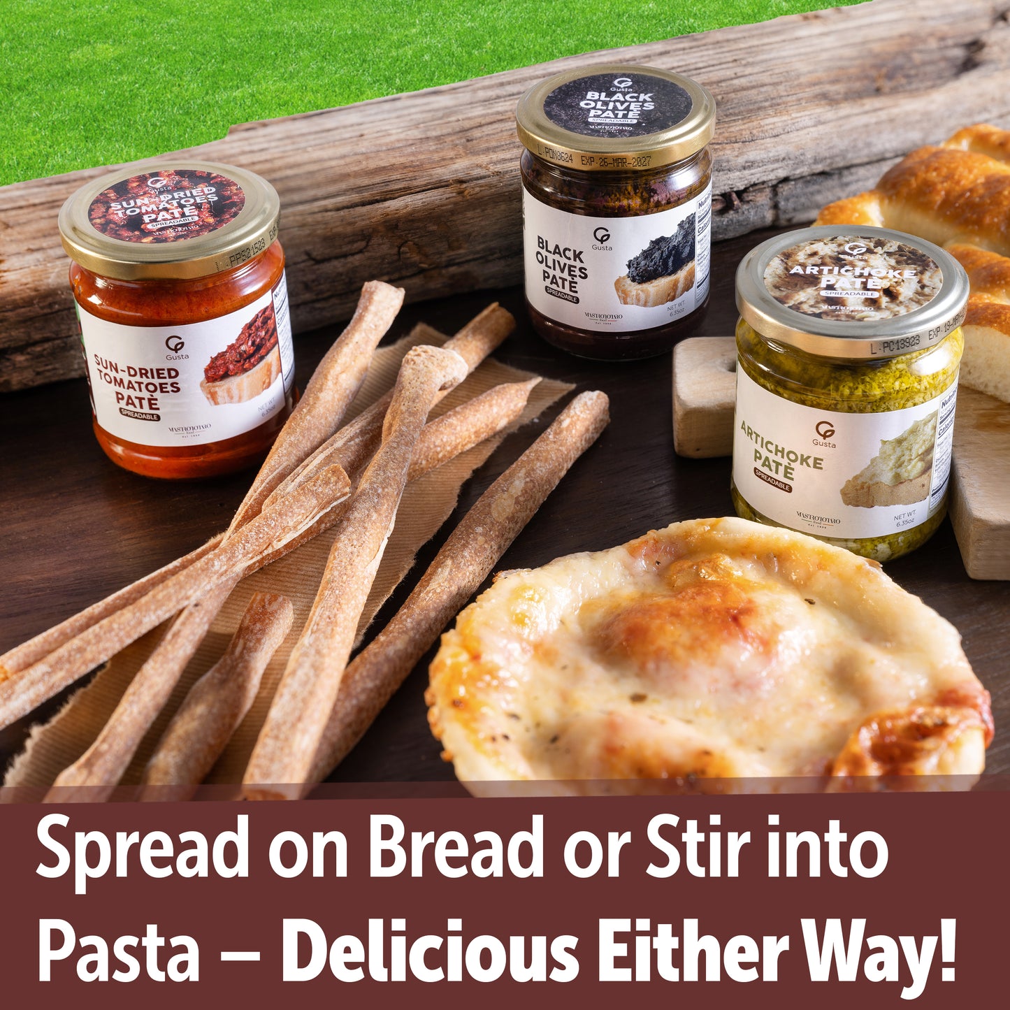 Gusta Variety Pack Spreadable Pates - Sun-Dried Tomato, Black Olive, Artichokes