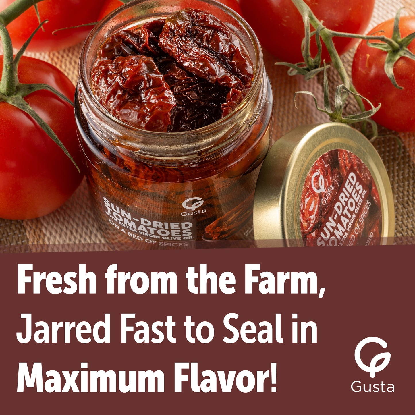 Gusta Sun Dried Tomatoes in Olive Oil on a Bed of Spices