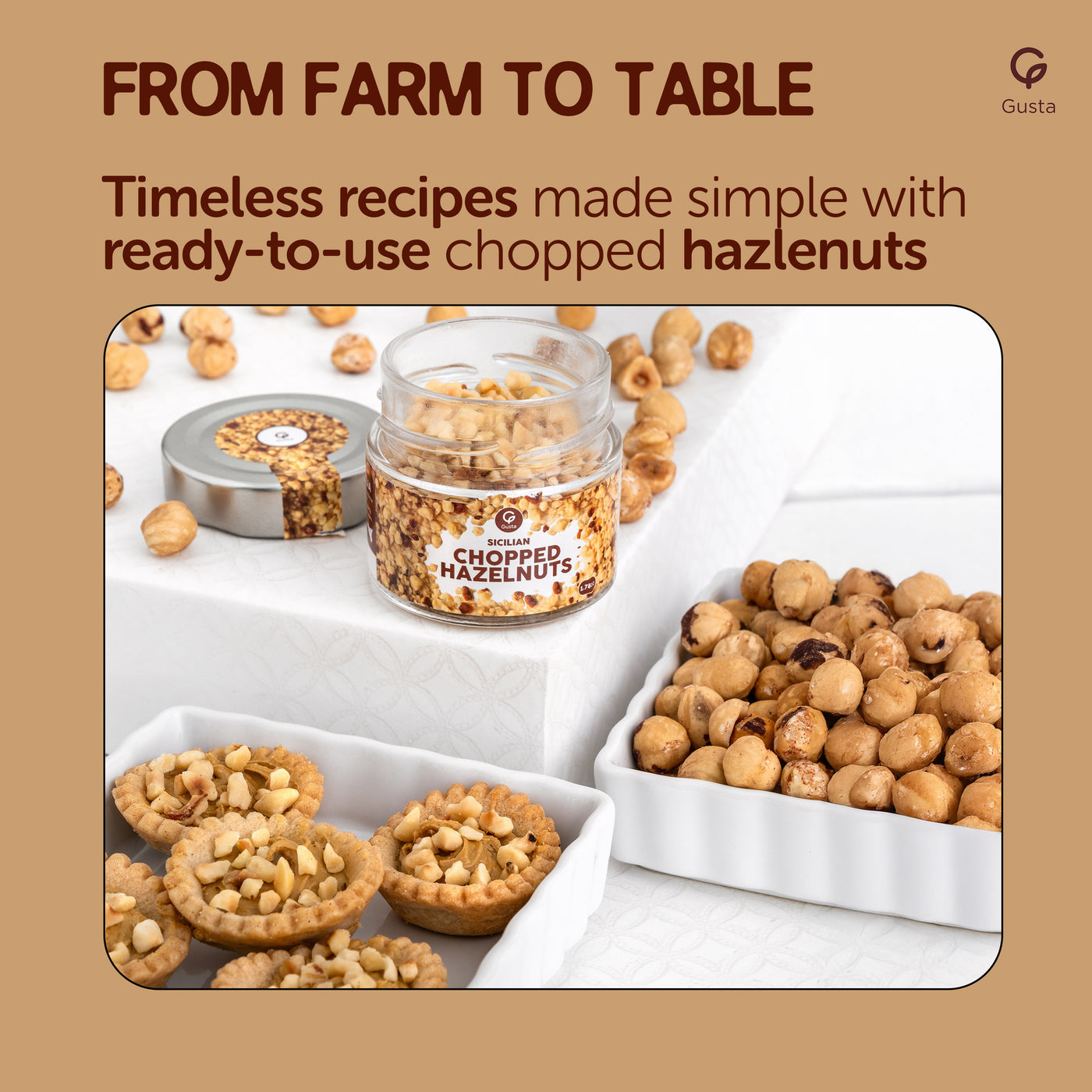 Gusta chopped hazelnuts resealable jar