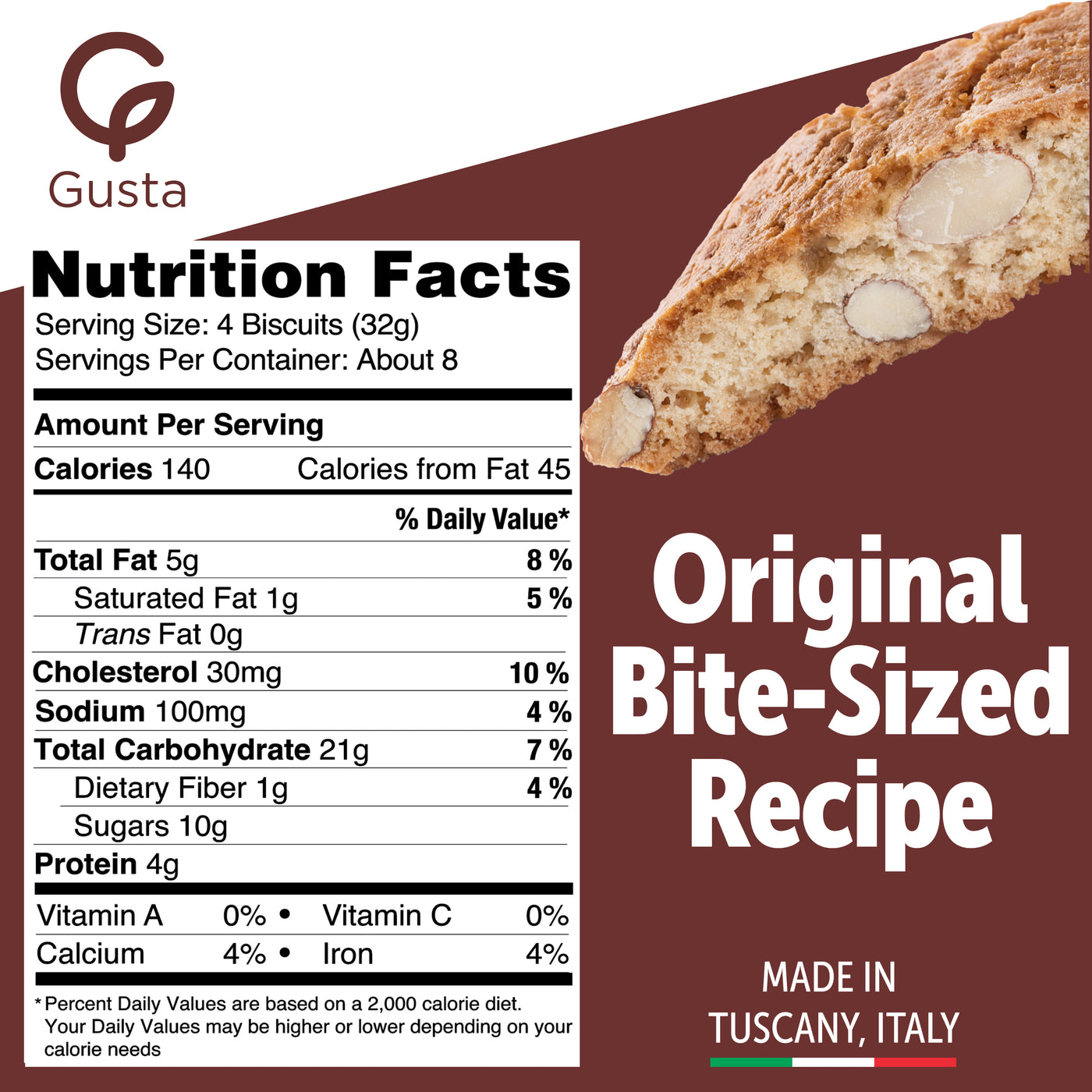 Gusta authentic Tuscan biscotti almond flavor details