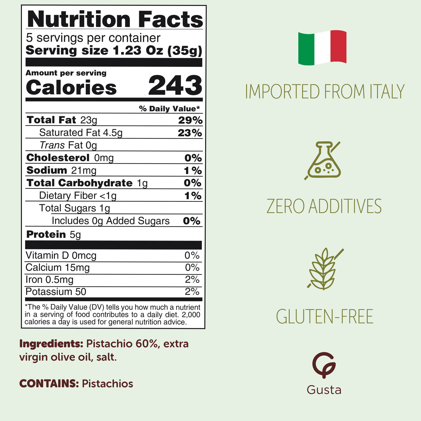 Gusta pistachio pesto back label