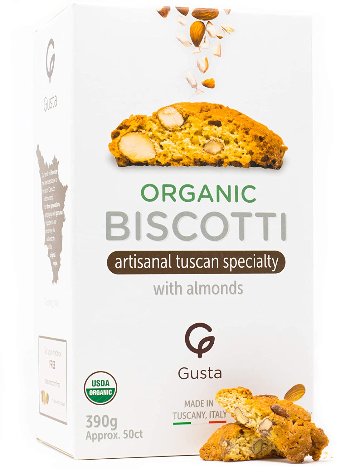 Gusta Authentic Biscotti Cookies Made in Tuscany, Italy - USDA Organic Almond