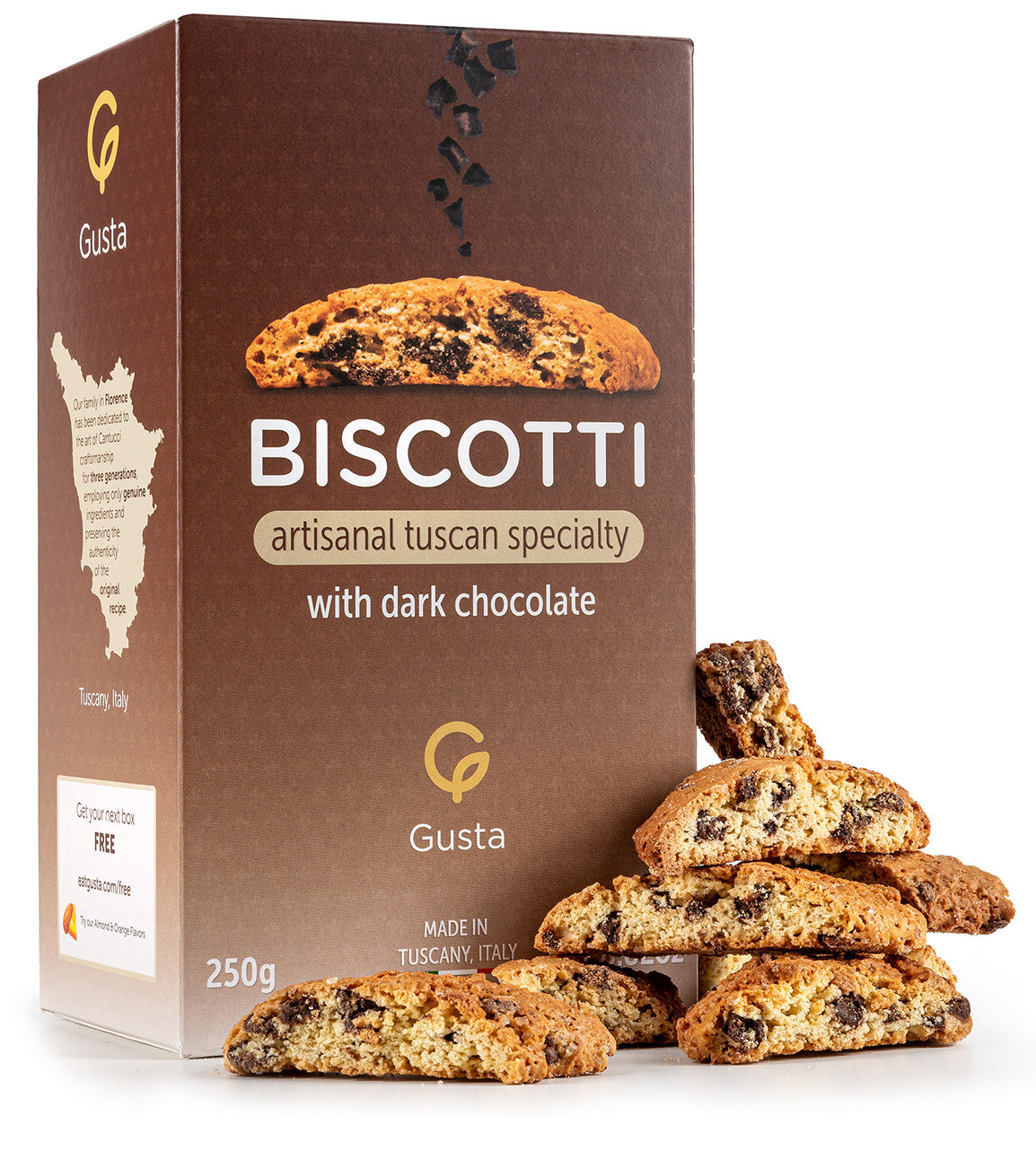Gusta chocolate biscotti cookies close-up