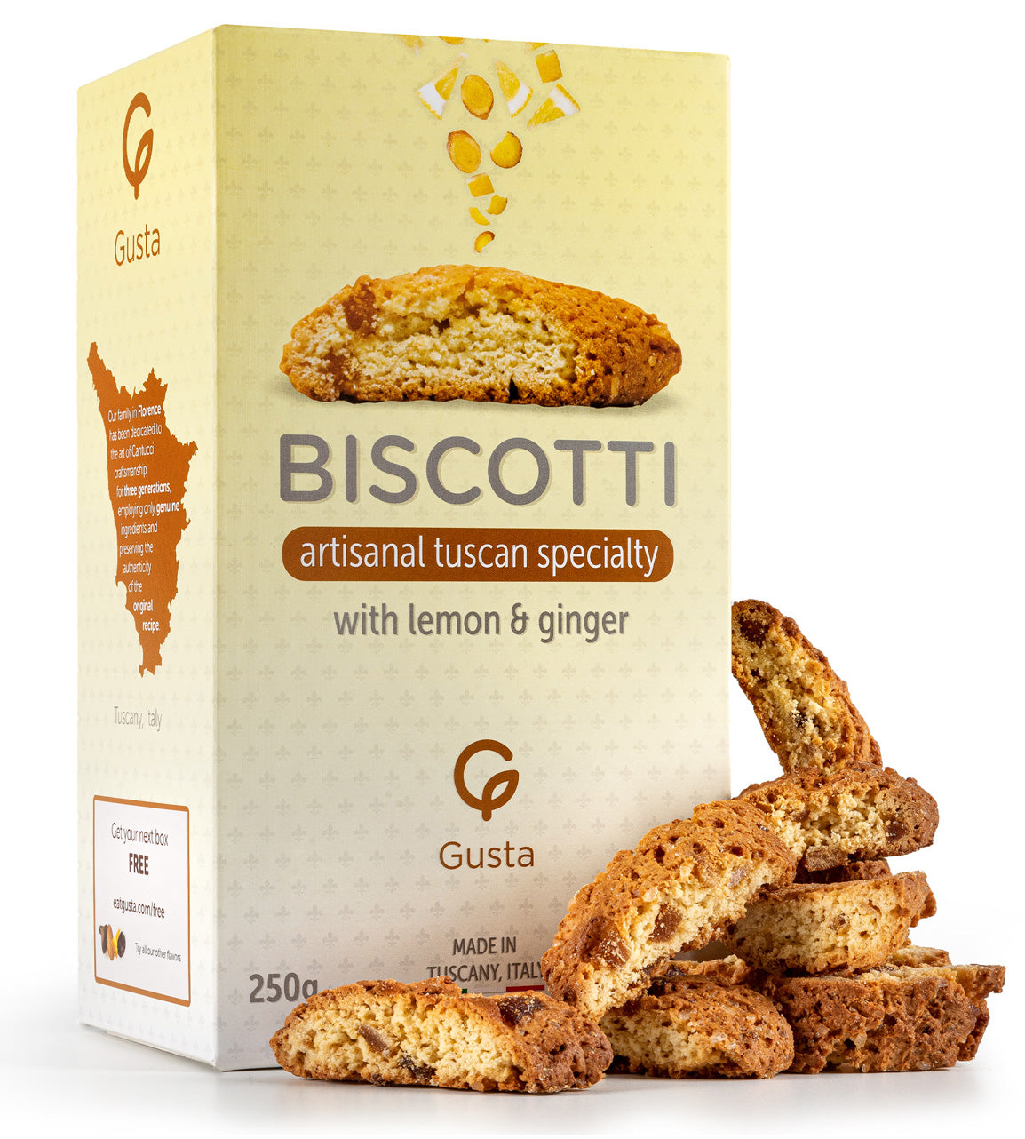Gusta ginger lemon biscotti cookies close-up