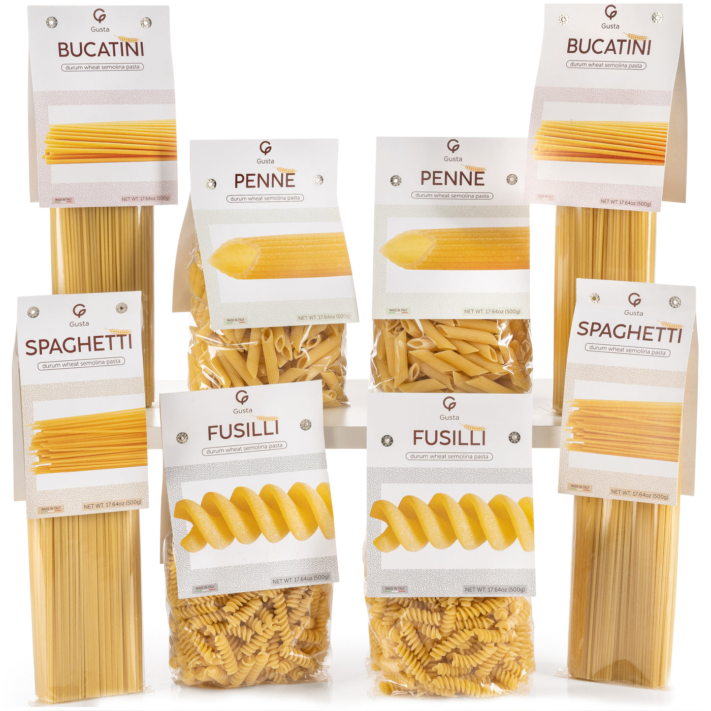 Gusta pasta variety pack contents bucatini fusilli spaghetti penne