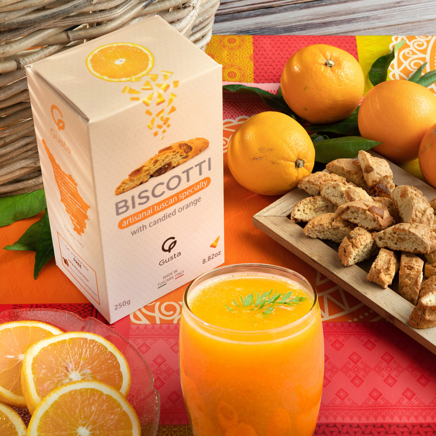 Gusta Orange Biscotti box made in Tuscany Italy