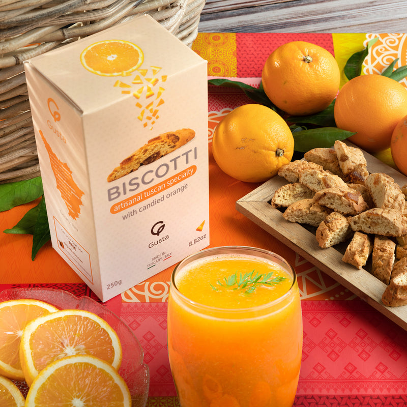Gusta Orange Biscotti box made in Tuscany Italy