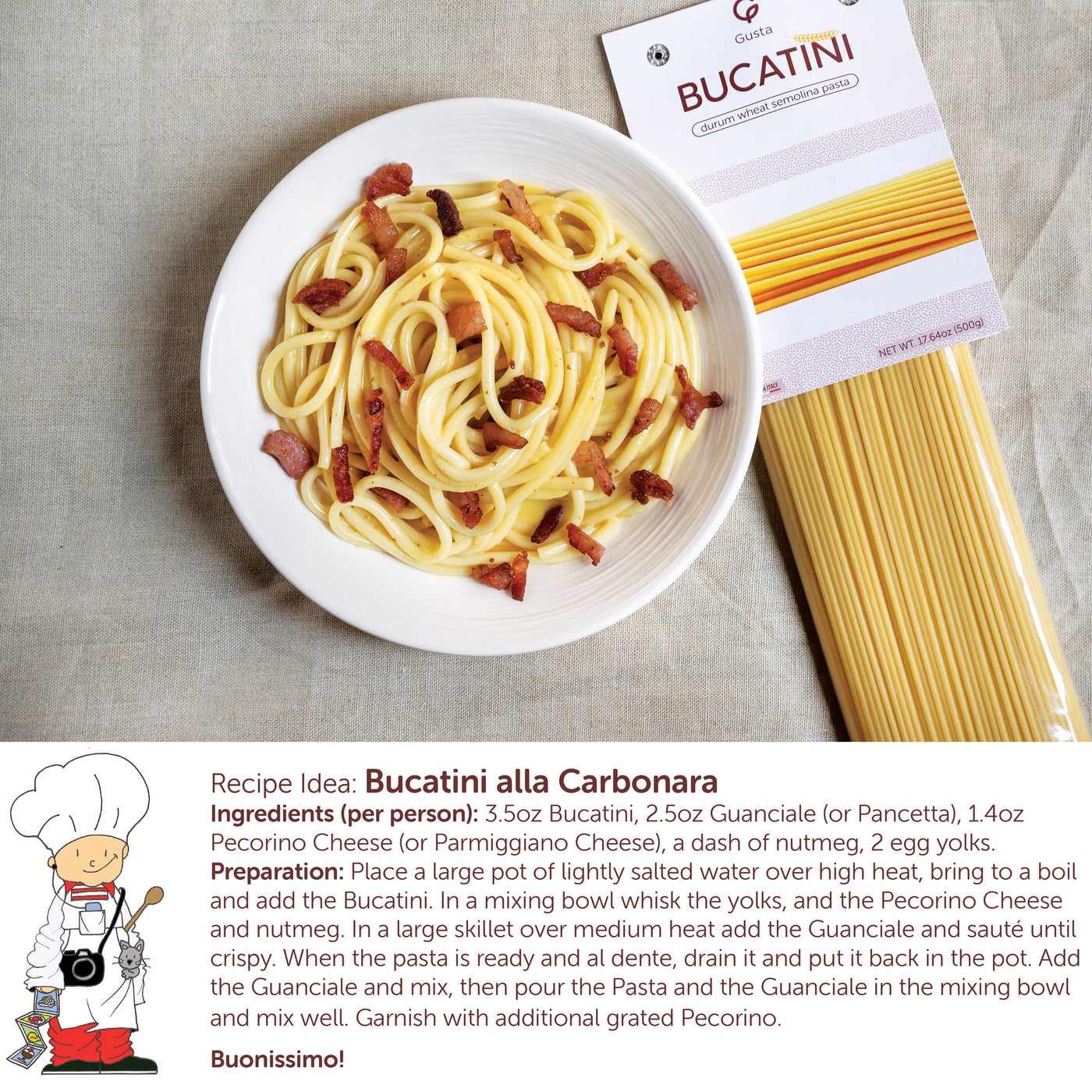 Gusta bucatini pasta cooking al dente