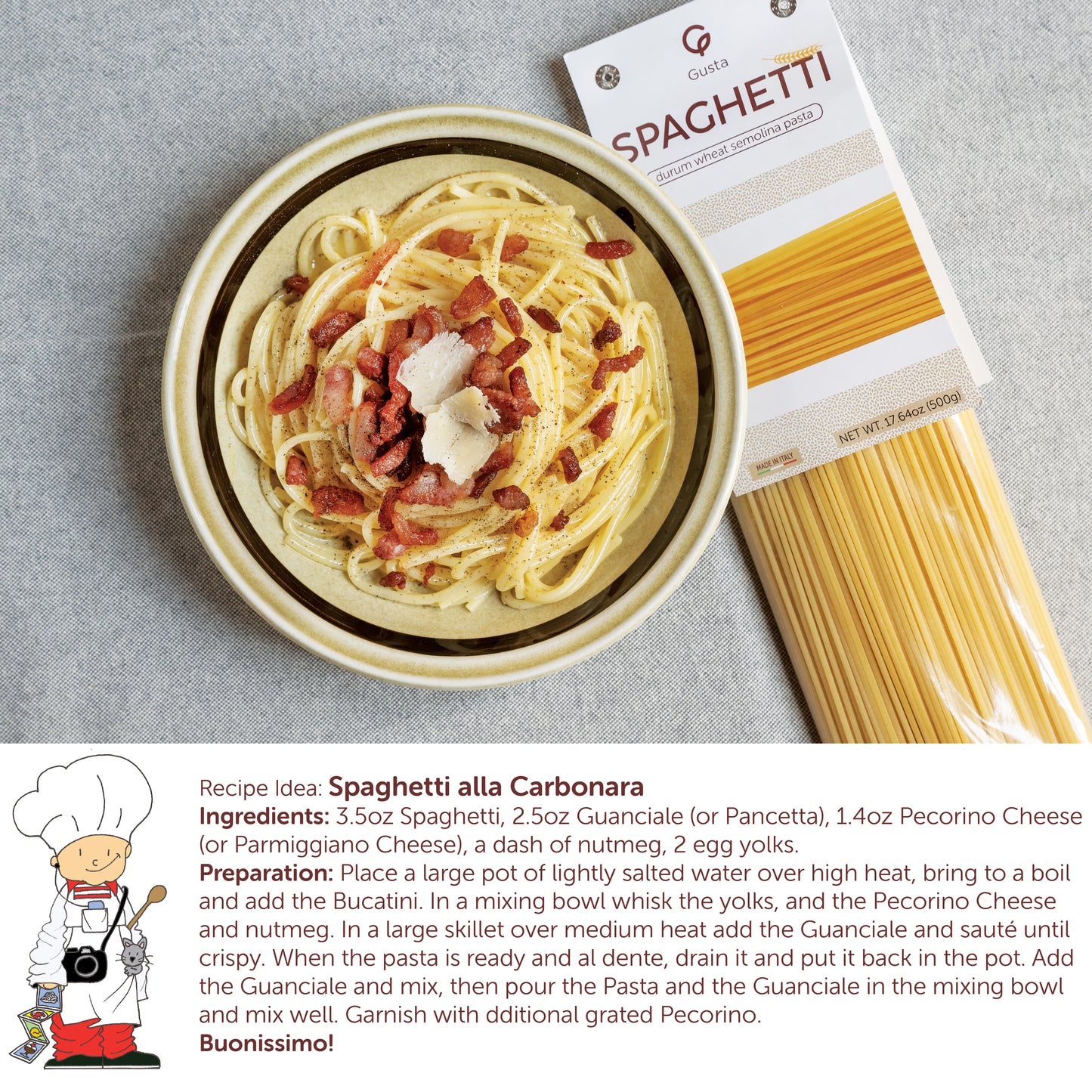 Gusta Spaghetti Pasta - USDA Organic - Non-GMO Durum Wheat Semolina