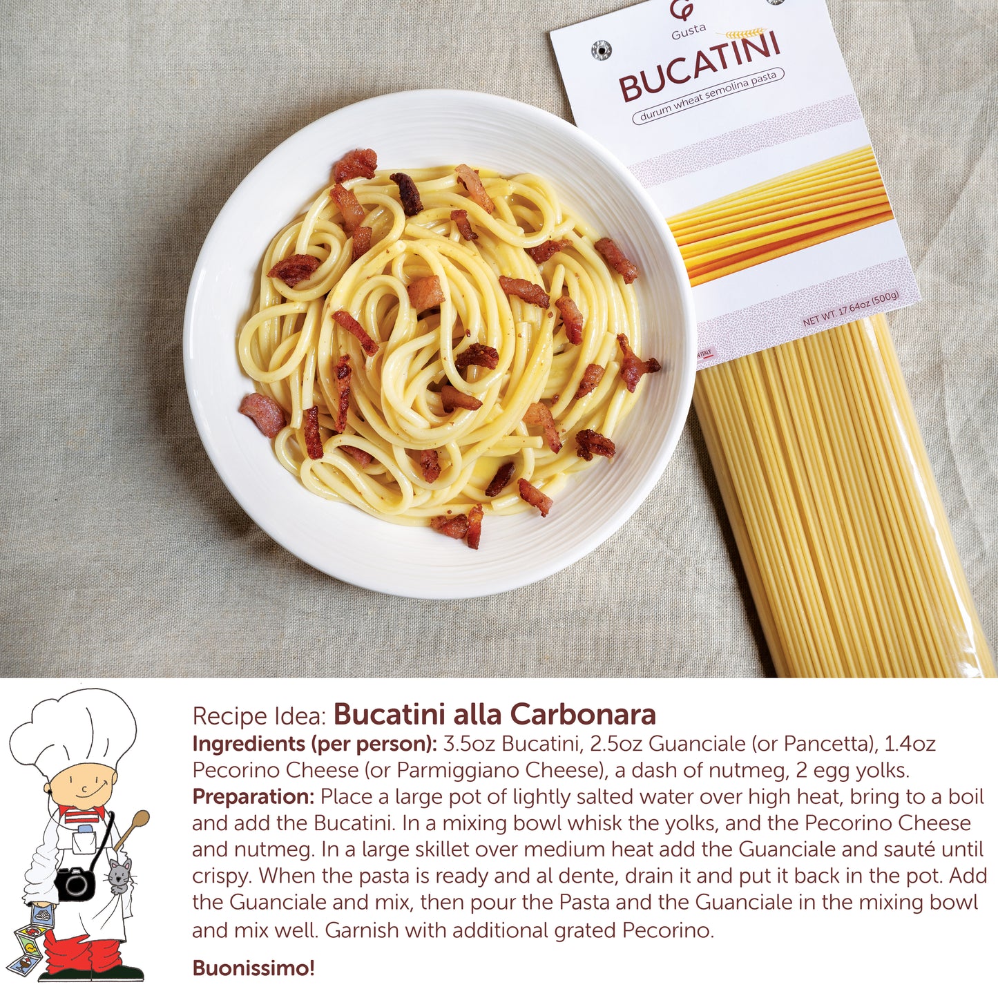 Gusta Bucatini Pasta - USDA Organic - Non-GMO Durum Wheat Semolina