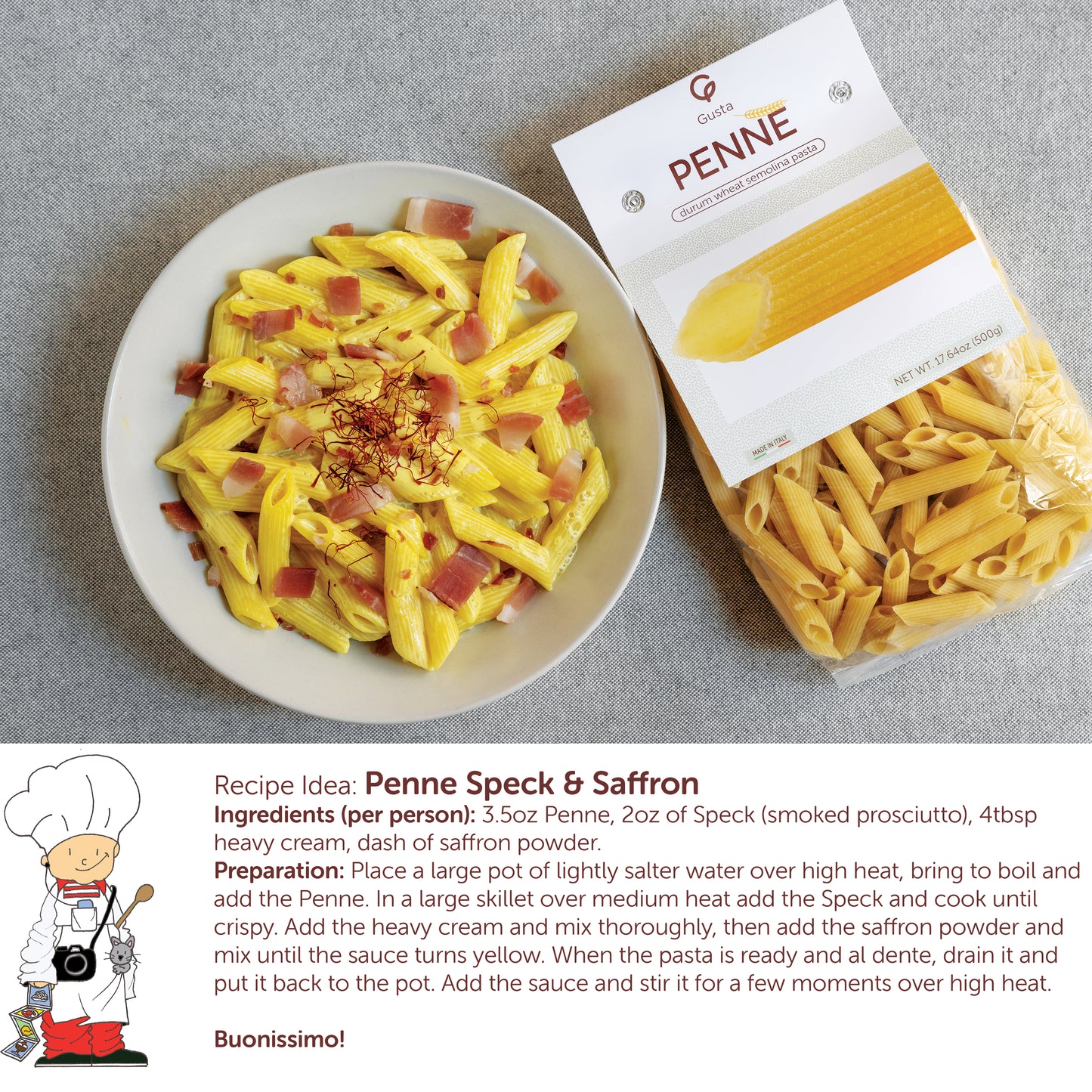 Gusta Penne Pasta - Non-GMO Durum Wheat Semolina