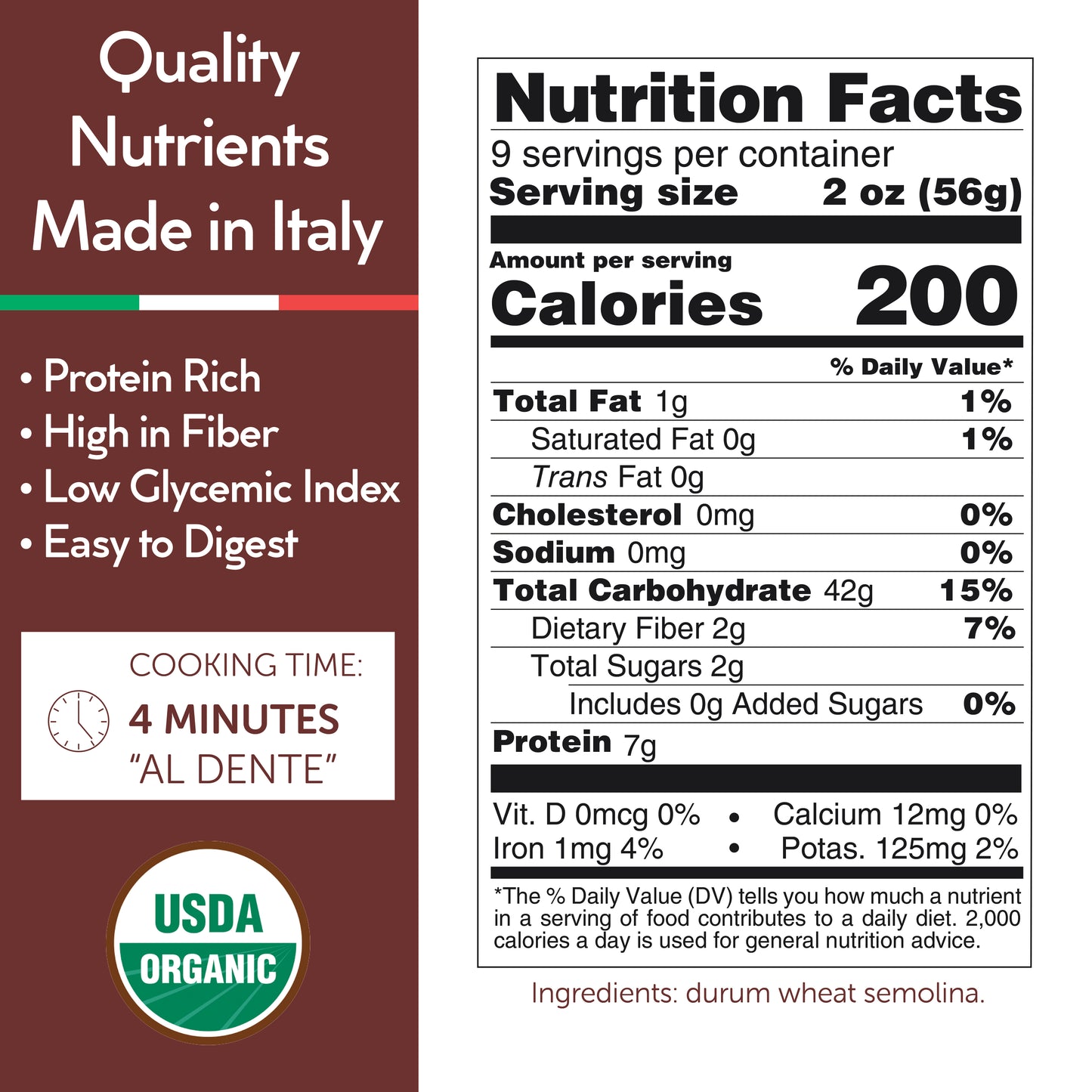 Gusta Bucatini Pasta - USDA Organic - Non-GMO Durum Wheat Semolina