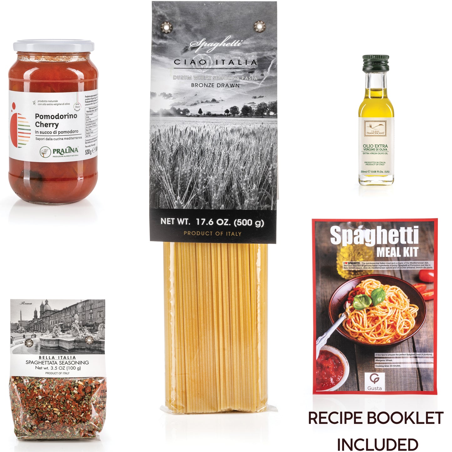 Gusta Tomato Spaghetti Pasta Meal Kit - USDA Organic - Non-GMO Durum Wheat Semolina - Makes 5 Meals