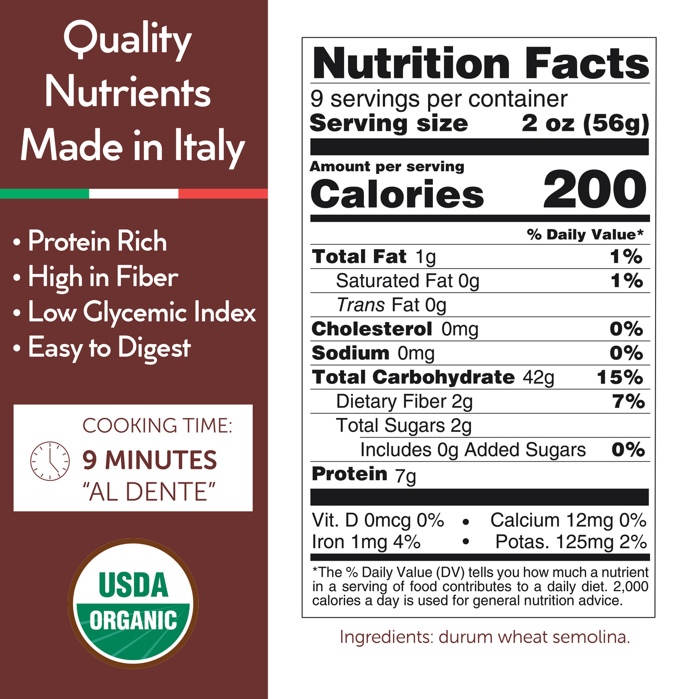Gusta fusilli pasta ingredients non-GMO semolina
