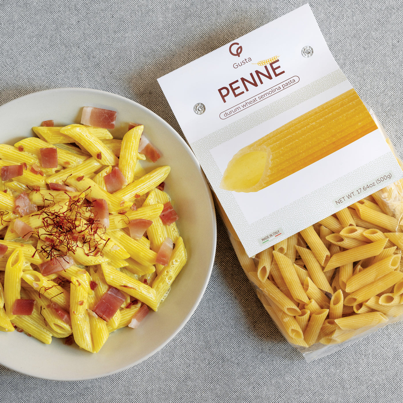 Gusta Penne Rigate pasta package made in Italy