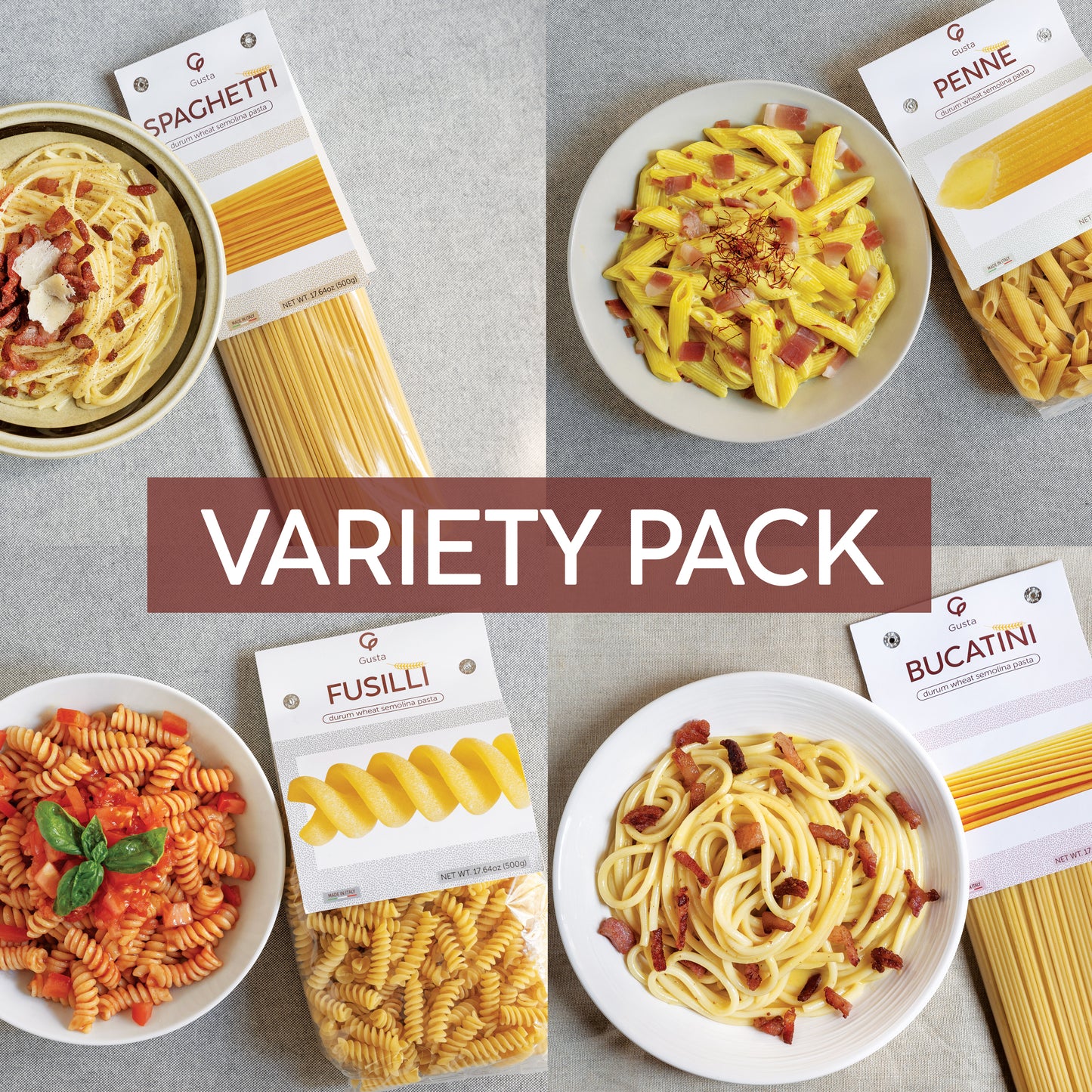 Gusta Variety Pack Pasta - USDA Organic - Non-GMO Durum Wheat Semolina
